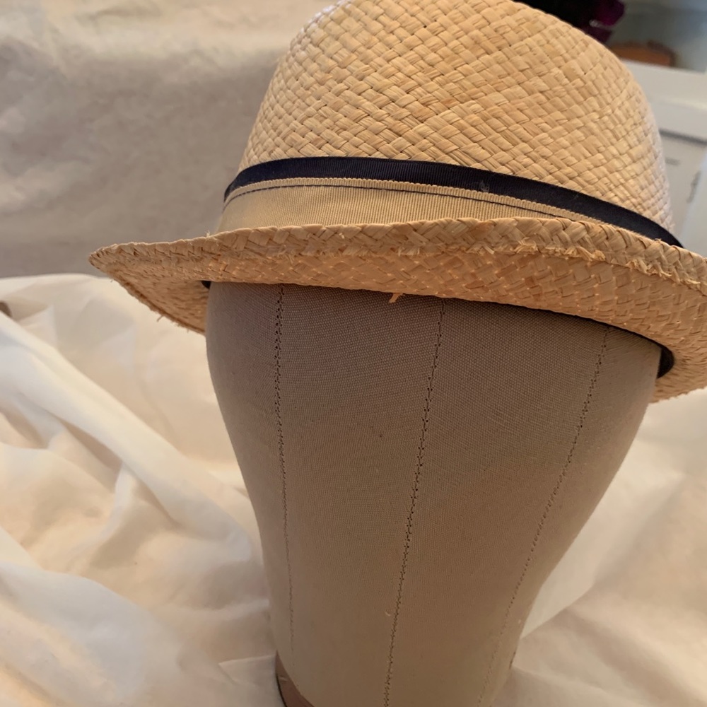 NWT Straw hat Navy blue & tan trim XL size